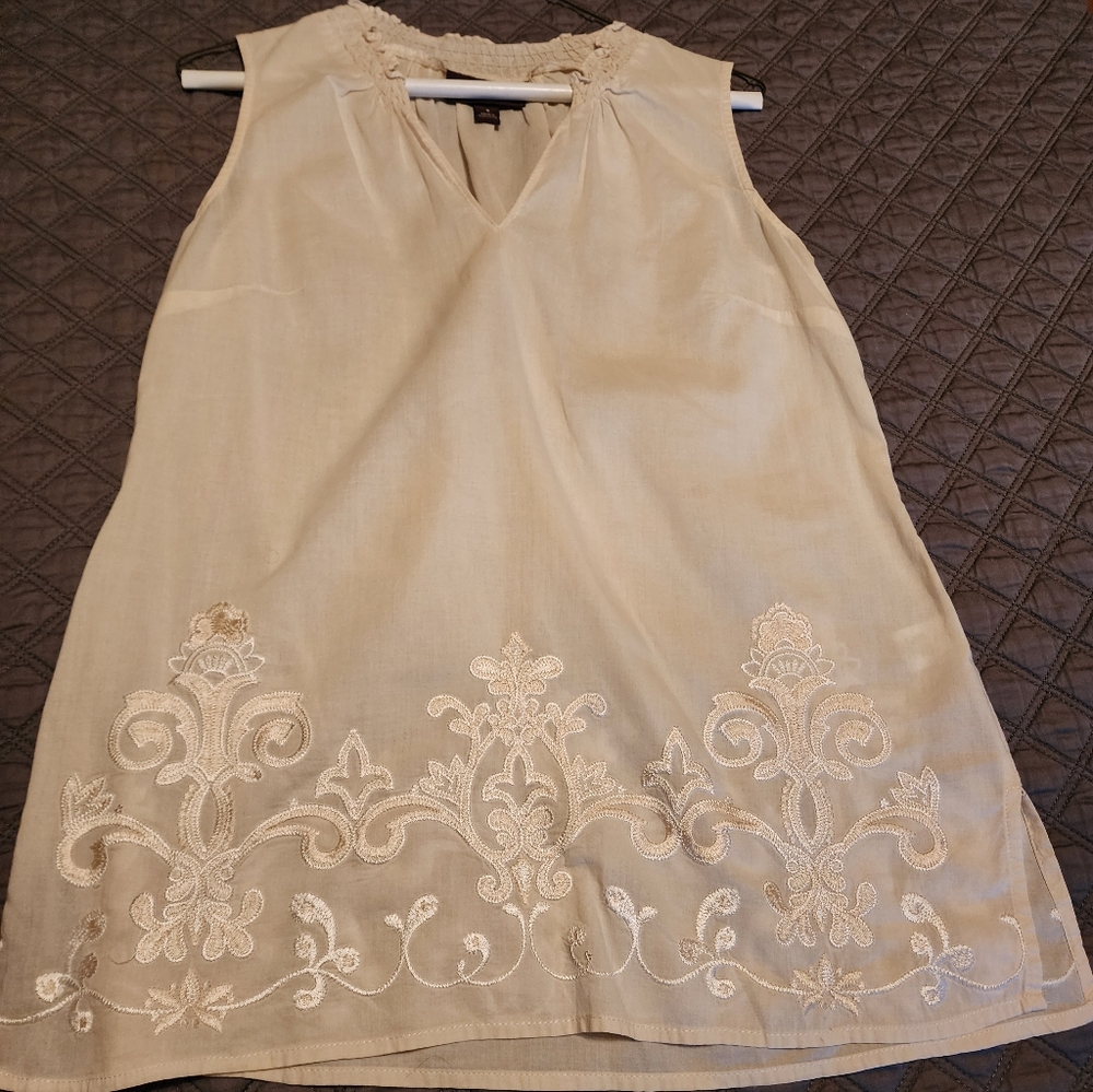DANA BUCHMAN COTTON SLEEVELESS TUNIC WITH EMBROIDERY SIZE S